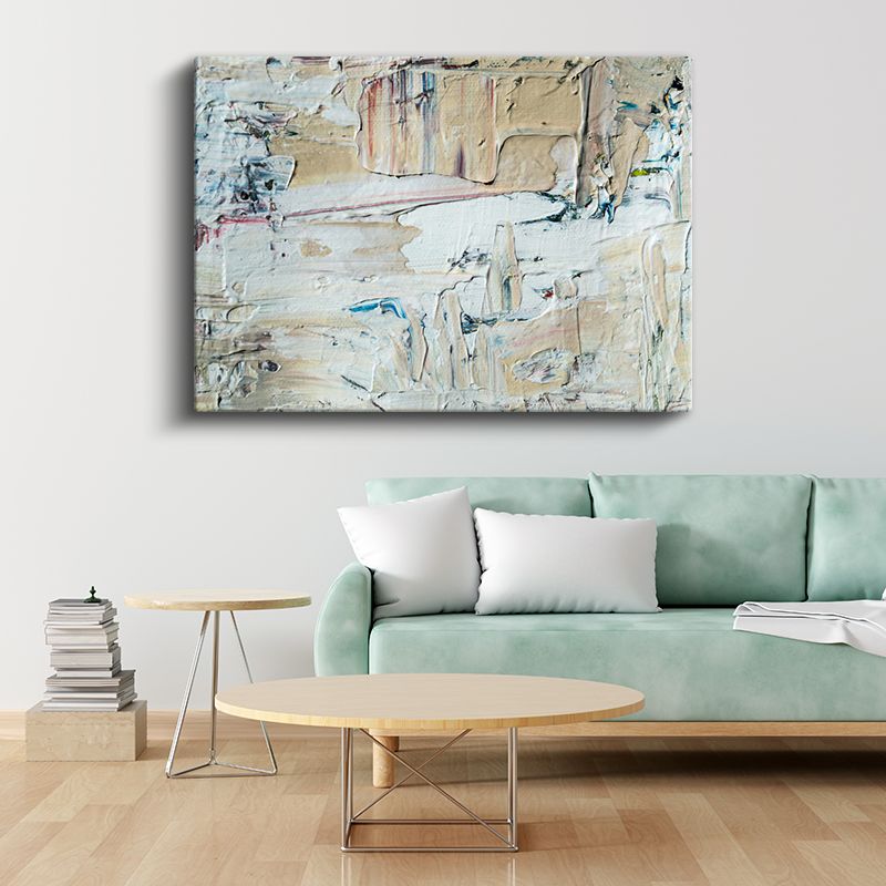Dokulu Soyut - Bej Tonlarında Spatula İzleri Kanvas Tablo