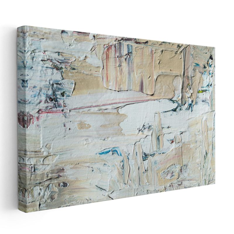 Dokulu Soyut - Bej Tonlarında Spatula İzleri Kanvas Tablo