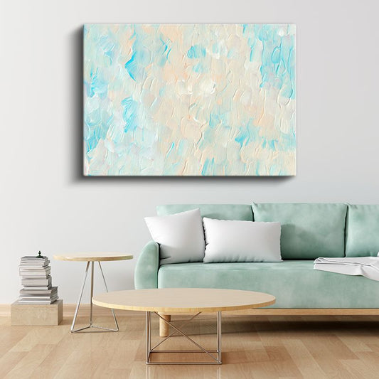 Turkuaz Dalgalar - Dokulu Fırça Darbeleri Kanvas Tablo