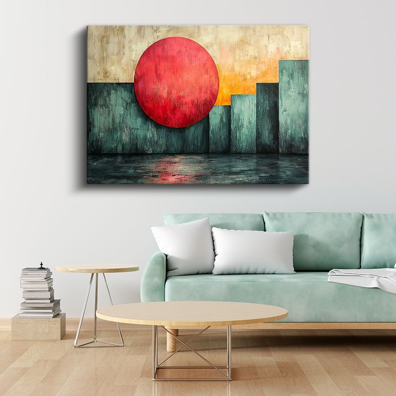 Kızıl Güneş - Geometrik Şehir Silueti Kanvas Tablo