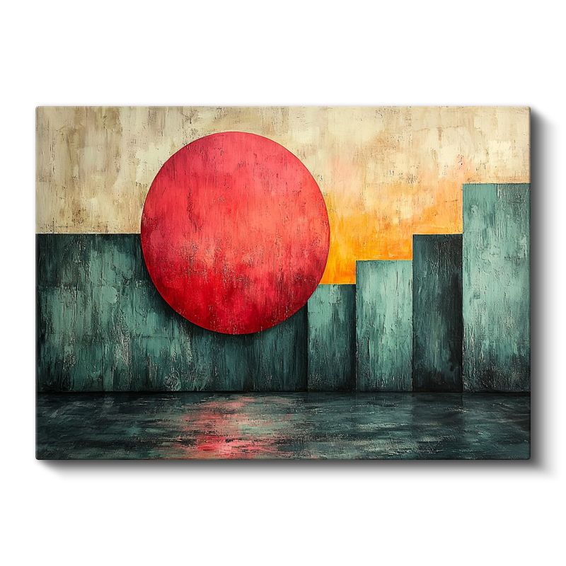 Kızıl Güneş - Geometrik Şehir Silueti Kanvas Tablo