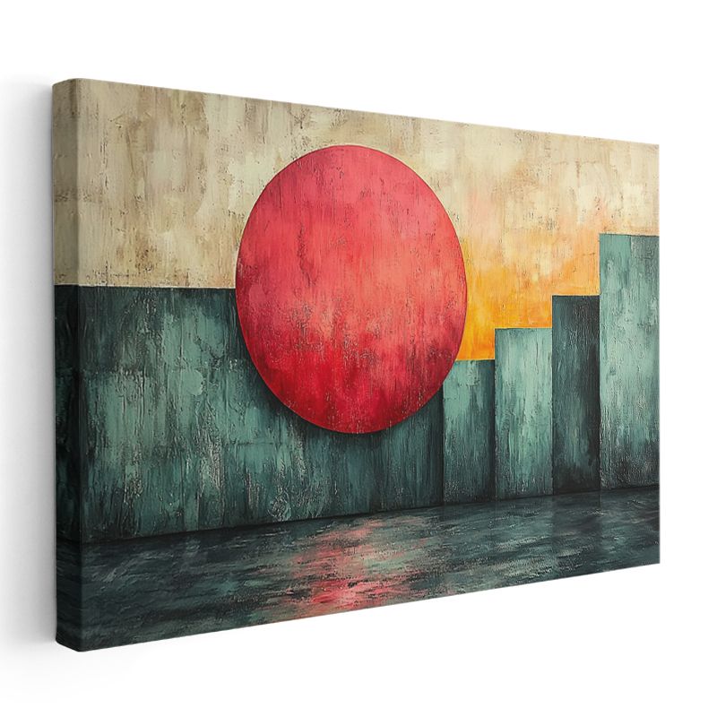 Kızıl Güneş - Geometrik Şehir Silueti Kanvas Tablo