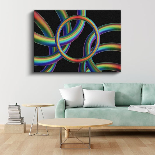 Gökkuşağı Halkalar - Siyah Zemin Üzerinde Geometrik Desen Kanvas Tablo