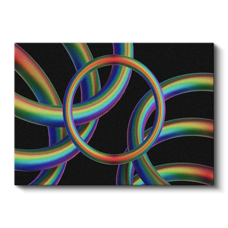 Gökkuşağı Halkalar - Siyah Zemin Üzerinde Geometrik Desen Kanvas Tablo