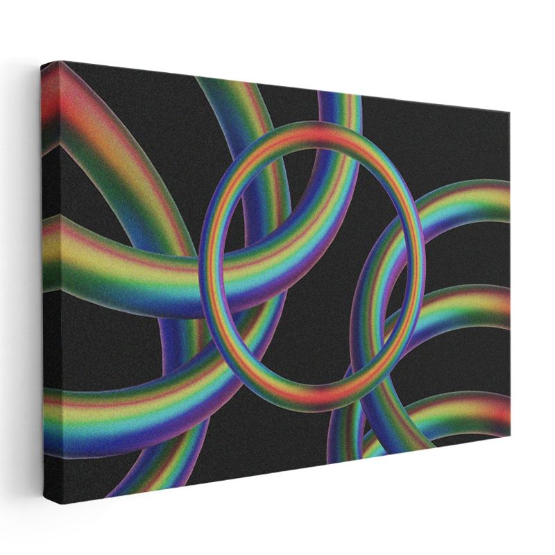 Gökkuşağı Halkalar - Siyah Zemin Üzerinde Geometrik Desen Kanvas Tablo