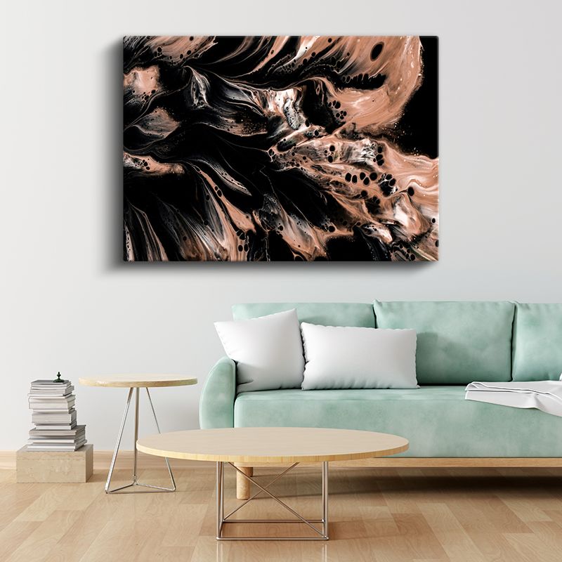 Bronz Dalgalanma - Siyah Kontrast Akışkan Formlar Kanvas Tablo