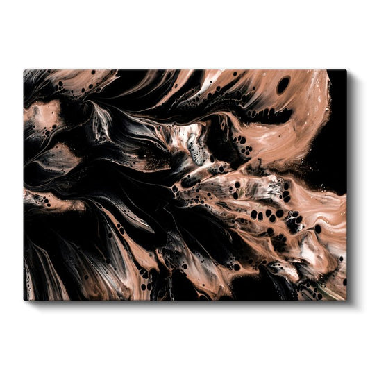 Bronz Dalgalanma - Siyah Kontrast Akışkan Formlar Kanvas Tablo