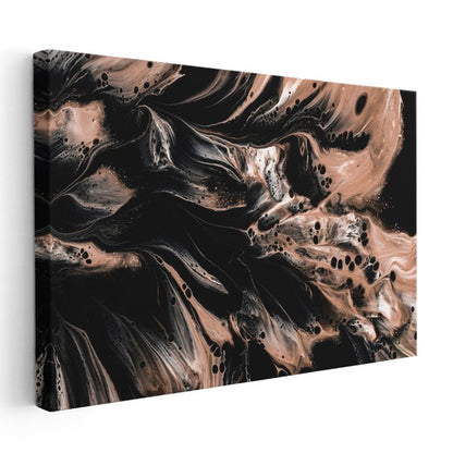 Bronz Dalgalanma - Siyah Kontrast Akışkan Formlar Kanvas Tablo