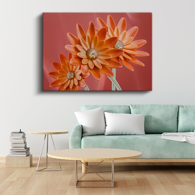 Turuncu Çiçekler - Stilize Geometrik Formlar Kanvas Tablo