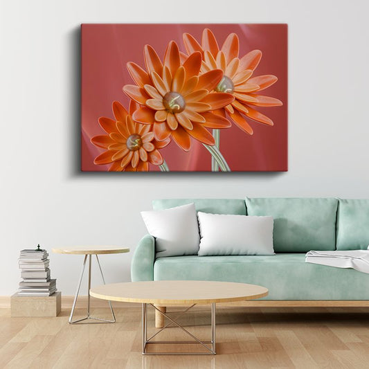 Turuncu Çiçekler - Stilize Geometrik Formlar Kanvas Tablo