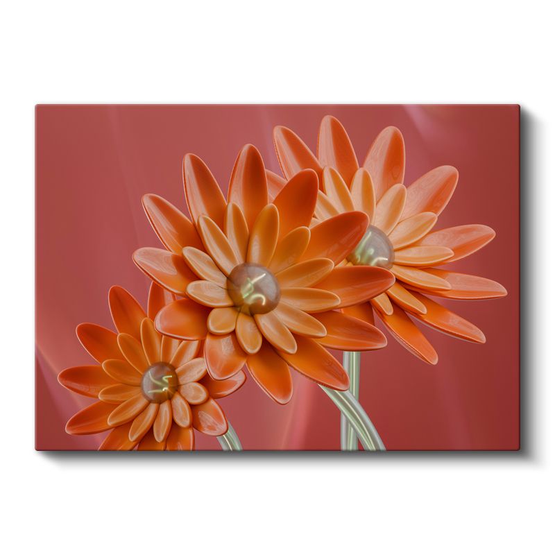 Turuncu Çiçekler - Stilize Geometrik Formlar Kanvas Tablo