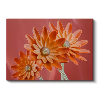 Turuncu Çiçekler - Stilize Geometrik Formlar Kanvas Tablo