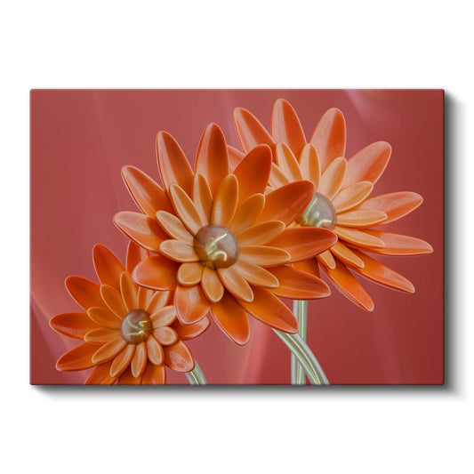 Turuncu Çiçekler - Stilize Geometrik Formlar Kanvas Tablo