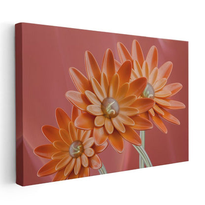 Turuncu Çiçekler - Stilize Geometrik Formlar Kanvas Tablo