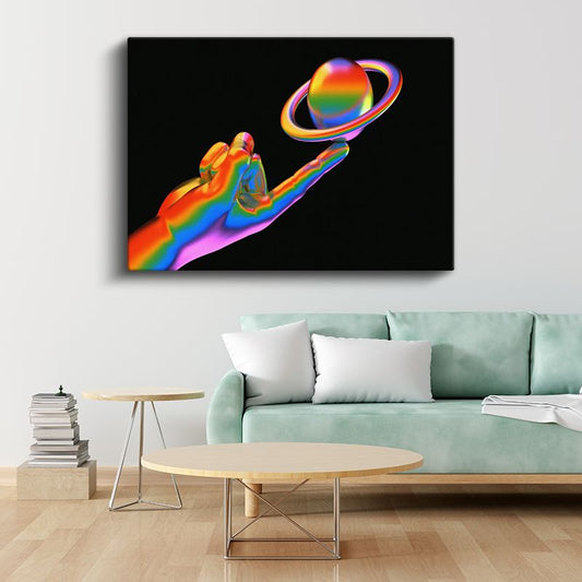 Evrenin Dokunuşu - Gökkuşağı Gezegen Kanvas Tablo