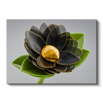 Siyah Lotus - Altın Detaylı Çiçek Kanvas Tablo