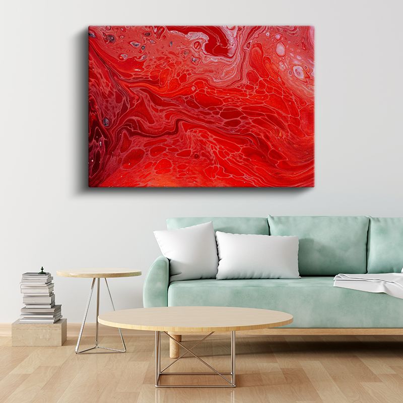 Ateş Dalgaları - Kırmızı Tonlarda Akışkan Soyut Kanvas Tablo