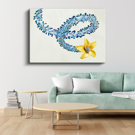 Kristal Yol - Mavi Damlalar ve Sarı Çiçek Kanvas Tablo