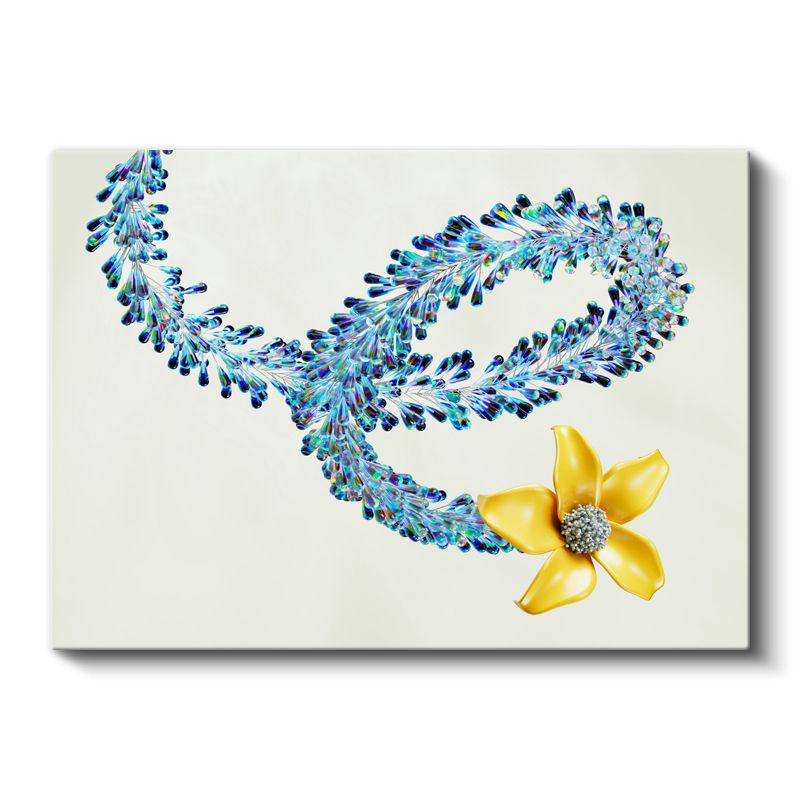 Kristal Yol - Mavi Damlalar ve Sarı Çiçek Kanvas Tablo