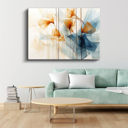 Şeffaf Harmoni - Turuncu Mavi Soyut Çiçek Desenleri Kanvas Tablo