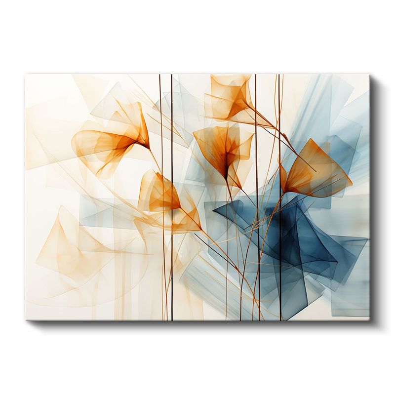 Şeffaf Harmoni - Turuncu Mavi Soyut Çiçek Desenleri Kanvas Tablo