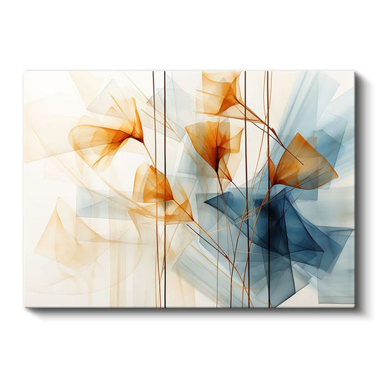 Şeffaf Harmoni - Turuncu Mavi Soyut Çiçek Desenleri Kanvas Tablo