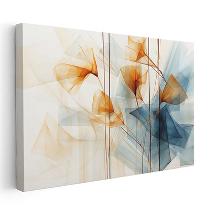 Şeffaf Harmoni - Turuncu Mavi Soyut Çiçek Desenleri Kanvas Tablo