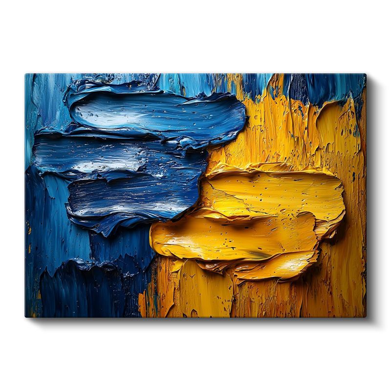 Kontrast Doku - Mavi Sarı Kalın Boya Katmanları Kanvas Tablo
