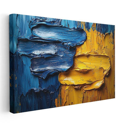 Kontrast Doku - Mavi Sarı Kalın Boya Katmanları Kanvas Tablo