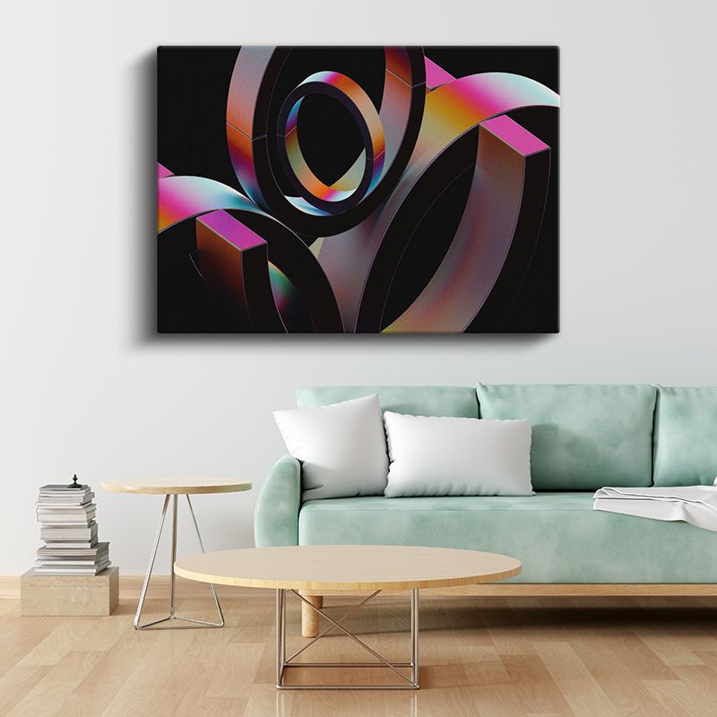 Geometrik Senfoni - Siyah Zeminde Renkli Halkalar Kanvas Tablo