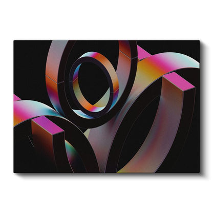 Geometrik Senfoni - Siyah Zeminde Renkli Halkalar Kanvas Tablo