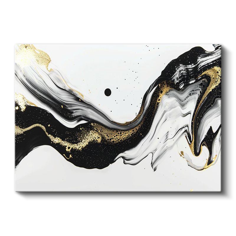 Altın Dalgalar - Siyah Beyaz Kontrast Akışkan Sanat Kanvas Tablo