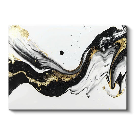 Altın Dalgalar - Siyah Beyaz Kontrast Akışkan Sanat Kanvas Tablo