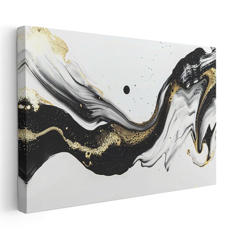 Altın Dalgalar - Siyah Beyaz Kontrast Akışkan Sanat Kanvas Tablo