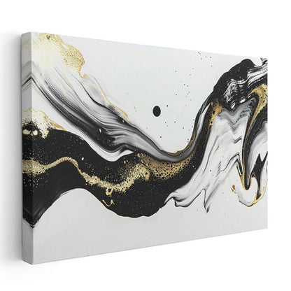 Altın Dalgalar - Siyah Beyaz Kontrast Akışkan Sanat Kanvas Tablo