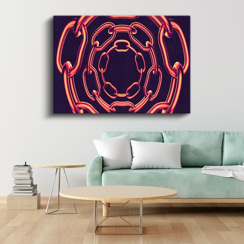 Kozmik Zincirler - Neon Turuncu Simetrik Geometri Kanvas Tablo