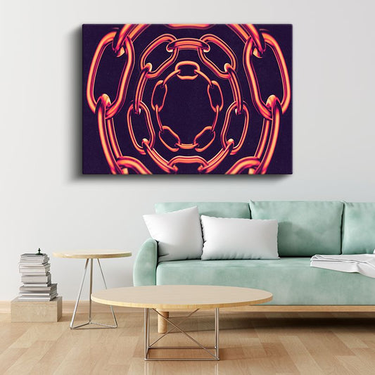 Kozmik Zincirler - Neon Turuncu Simetrik Geometri Kanvas Tablo