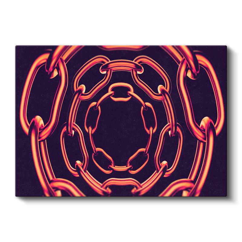 Kozmik Zincirler - Neon Turuncu Simetrik Geometri Kanvas Tablo