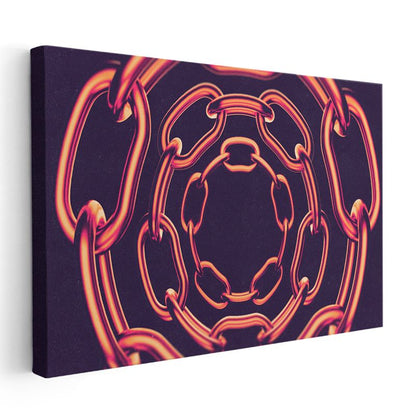Kozmik Zincirler - Neon Turuncu Simetrik Geometri Kanvas Tablo