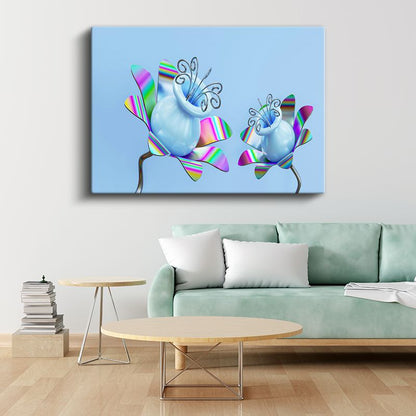 Holografik Çiçekler - Mavi Gökyüzü Altında Fantastik Botanik Kanvas Tablo