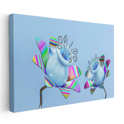 Holografik Çiçekler - Mavi Gökyüzü Altında Fantastik Botanik Kanvas Tablo