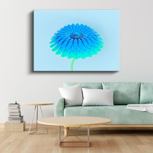 Mavi Çiçek - 3D Vektörel Çiçek Tasarımı Kanvas Tablo