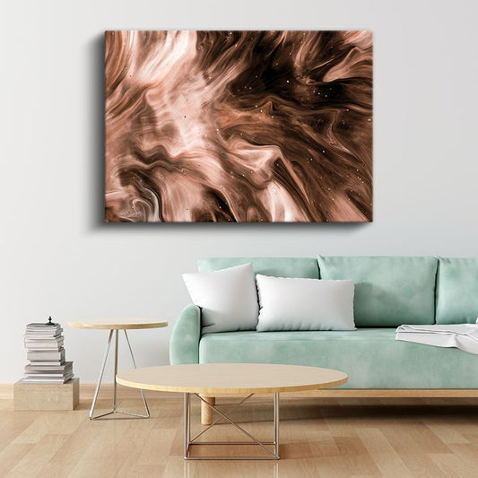 Kahve Dalgaları - Mermer Efektli Soyut Akış Kanvas Tablo