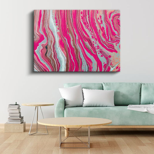 Pembe Akış - Dikey Çizgili Soyut Kompozisyon Kanvas Tablo