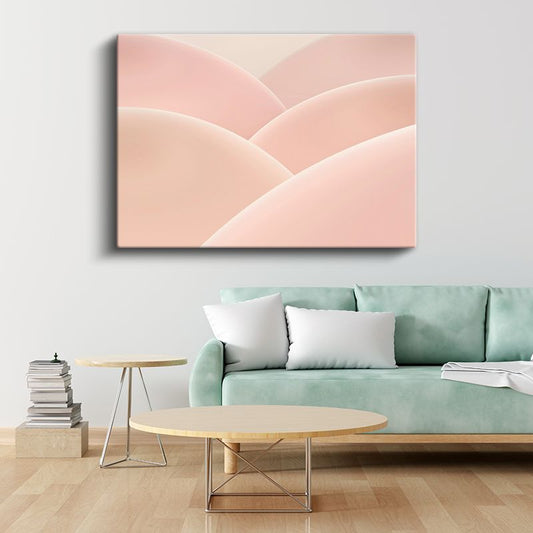 Yumuşak Dalgalar - Pembe Tonlarında Minimalist Geometri Kanvas Tablo