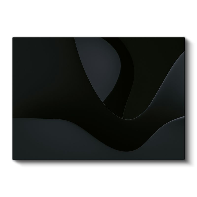 Karanlık Derinlik - Siyah Üzerine Minimalist Dalgalı Formlar Kanvas Tablo
