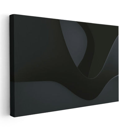 Karanlık Derinlik - Siyah Üzerine Minimalist Dalgalı Formlar Kanvas Tablo