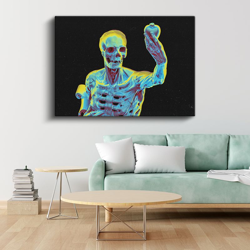 Neon İskelet - Çarpıcı Renklerde Dijital Sanat Kanvas Tablo