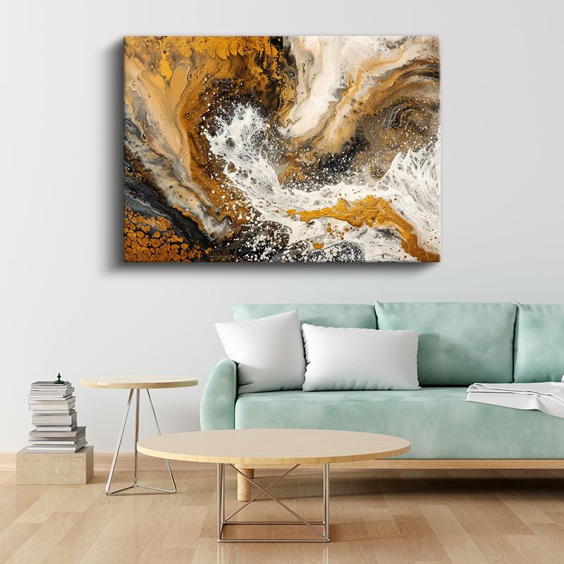 Altın Akış - Lüks Mermer Efektli Soyut Kompozisyon Kanvas Tablo