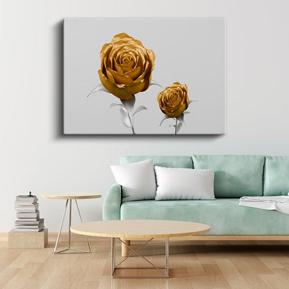 Altın Güller - Metalik Zarafet Minimalist Kanvas Tablo